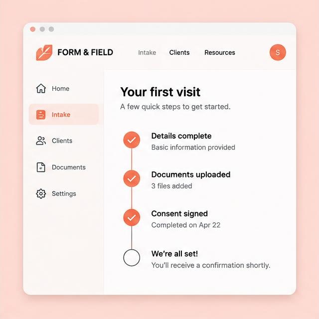 Intake & Pre-Consultation Hub — illustrative app concept