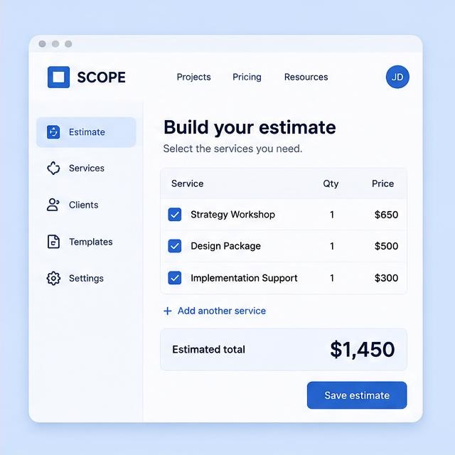 Scope & Pricing Estimator — illustrative app concept